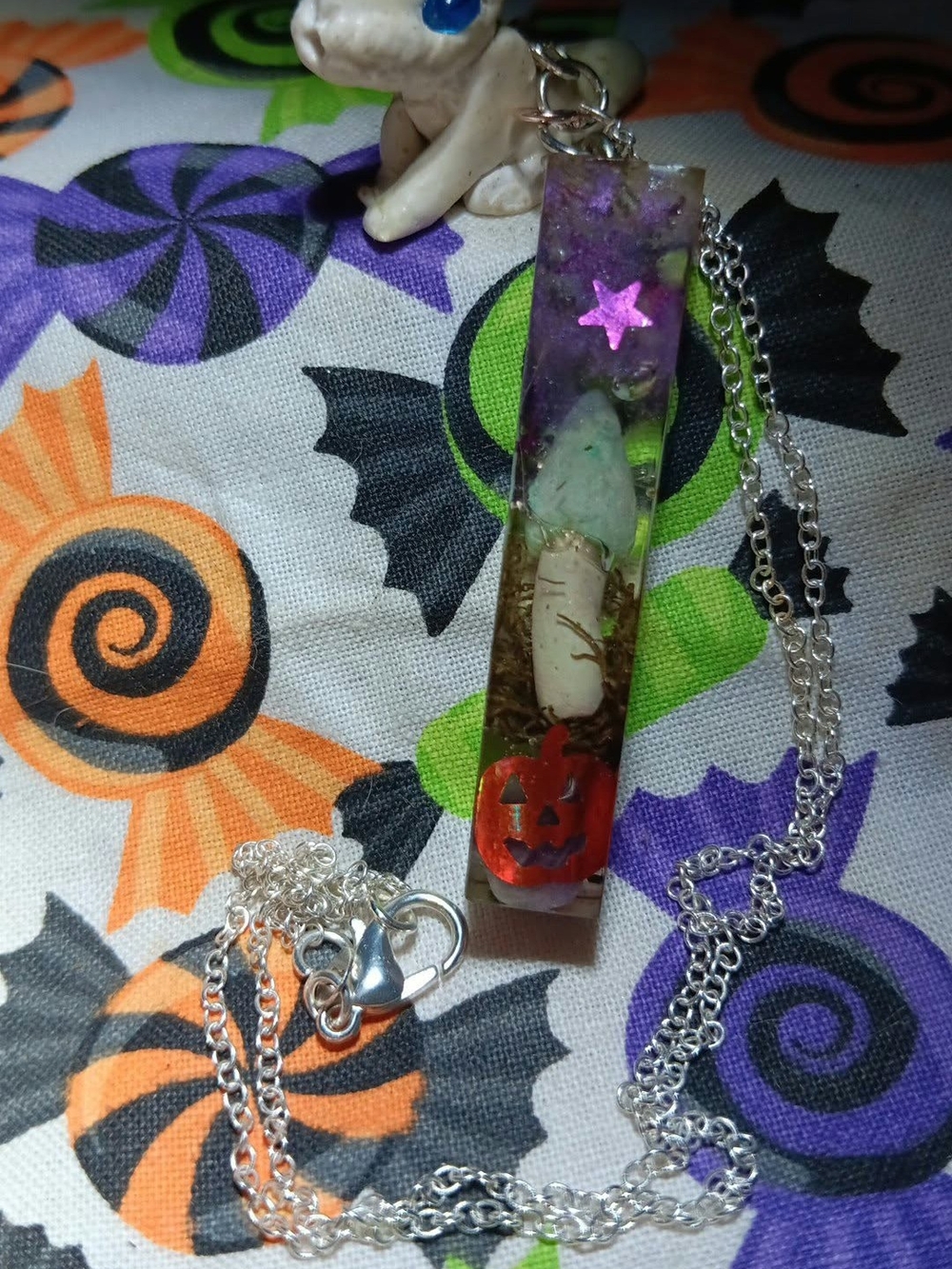 Handmade Resin Pendant Necklace – Forest Mushroom & Clay Wolf